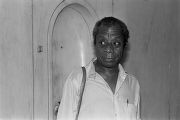 James Baldwin at the Jefferson County courthouse in Birmingham, Alabama, during the trial of J. B. Stoner.