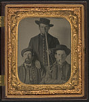 [Three unidentified soldiers in Union uniforms of the Western Theater smoking pipes]