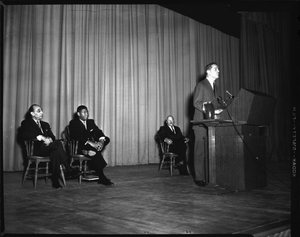 Sargent Shriver speaking at Crampton Aud[itorium], Mar[ch] 1964 [cellulose acetate photonegative]