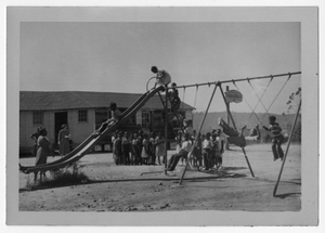 Photograph of African American school children on a playground, Manchester, Georgia, 1953