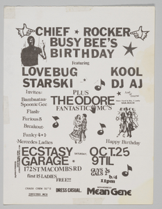 Flier for “Chief Rocker Busy Bee’s Birthday”