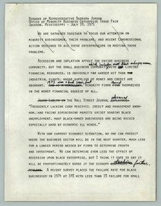 Remarks of Representative Barbara Jordan, Office of Minority Business Enterprise Trade Fair, Jackson, Mississippi - July 19, 1975