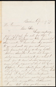 Thumbnail for Letter from Josephine St. Pierre Ruffin, Boston, [Mass.], to William Lloyd Garrison, April 19 [18]79