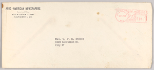 Thumbnail for Envelope for a letter from Afro-American Newspapers to Rev. V. Stokes