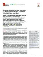 Genome Sequences of Four Subcluster L2 Mycobacterium Phages, Finemlucis, Miley16, Wilder, and Zakai