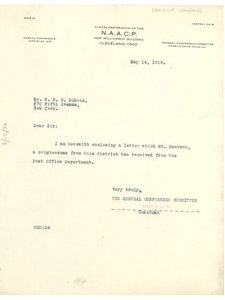 Letter from N.A.A.C.P. Cleveland Branch to W. E. B. Du Bois