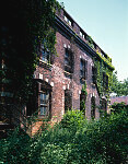 Long-abandoned hospital building, used to quarantine sick arriving immigrants, on Ellis Island immigration station