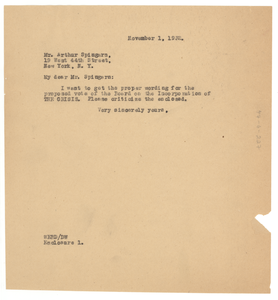 Letter from W. E. B. Du Bois to Arthur Spingarn