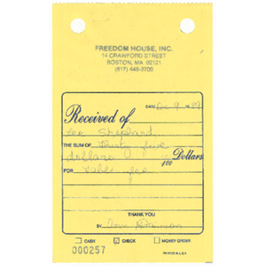 Receipt for Lee's Catering Service and memo to Betty Draper, Janice Crosson, and Ruth Gore about black catering companies file