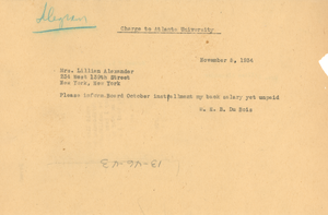 Telegram from W. E. B. Du Bois to Lillian Alexander