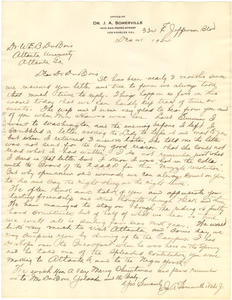 Letter from J. A. and Vada Somerville to W. E. B. Du Bois