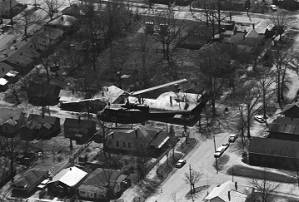 Thumbnail for Aerial view of a helicopter flying over a neighborhood in Selma, Alabama, on the first day of the Selma to Montgomery March.