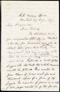 Letter from Oliver Johnson, Anti-Slavery Office, New York, to Maria Weston Chapman, 29 Aug. 1857