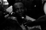 James Meredith speaking to reporters on the campus of Tougaloo College in Mississippi, during the "March against Fear" that he began.