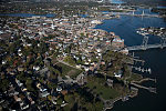 An October 2017 aerial view of the historic seaport of Portsmouth, New Hampshire, the largest city along the shortest coastline (18 miles) of any U.S. state