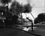 Burning storefronts, Los Angeles, 1992