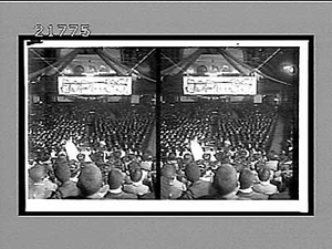 Large group of people seated in auditorium, possibly African Americans. Active no. 8291 : stereo interpositive.