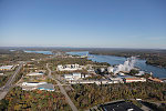 An October 2017 aerial view of an industrial area along the Piscataqua River, along the historic seaport of Portsmouth, New Hampshire, the largest city along the shortest coastline (18 miles) of any U.S. state