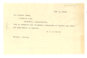 Letter from W. E. B. Du Bois to Harvard University