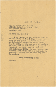 Letter from W. E. B. Du Bois to E. Franklin Frazier