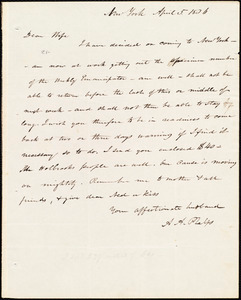 Letter from Amos Augustus Phelps, New York, to Charlotte Phelps, April 5. 1836