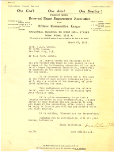 Letter from Universal Negro Improvement Association to W. E. B. Du Bois