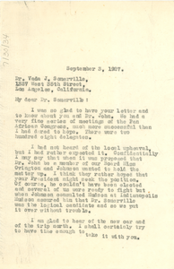 Letter from W. E. B. Du Bois to Vada Somerville