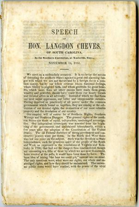 Thumbnail for Speech of Hon. Langdon Cheves, in the Southern convention, at Nashville, Tennessee, November 14, 1850.