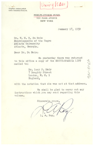 Letter from Phelps-Stokes Fund to W. E. B. Du Bois