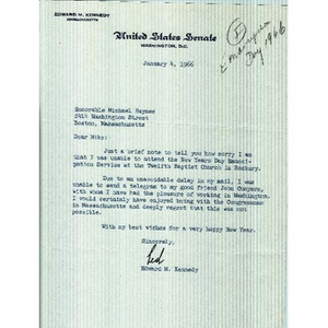 Thumbnail for Letter from Senator Edward M. Kennedy to Reverend Michael E. Haynes