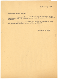 Memorandum from W. E. B. Du Bois to Walter White