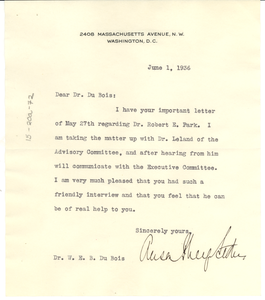 Letter from Anson Phelps Stokes to W. E. B. Du Bois