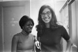 Barbara Howard Flowers and Gail Falk at the Southern Courier office in the Frank Leu Building in Montgomery, Alabama.