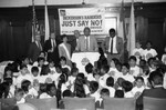 Tom Bradley speaking to children, Los Angeles, 1986