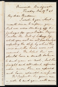 Letter from Lucy Browne, Riverside, Bridgwater, [England], to Maria Weston Chapman, Tuesday, Nov. 17th, [18]46