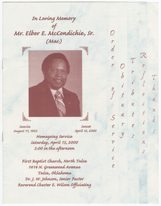 Funeral program of Elbor E. (Mac) McCondichie, Sr.