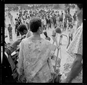 Thumbnail for Woman addressing the crowd gathered at Franklin Park