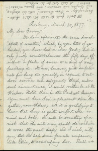 Letter from William Lloyd Garrison, Roxbury, [Mass.], to Fanny Garrison Villard, March 30, 1877