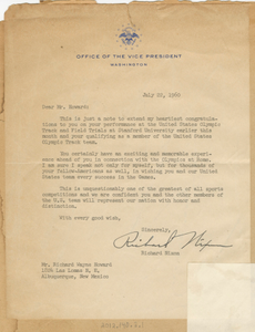 Letter to Richard Howard from Vice Pres. Richard Nixon, July 22, 1960