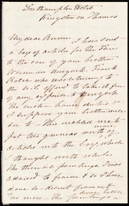 Letter from Eliza Lee Cabot Follen, Southampton Hotel, Kingston on Thames, [England], to Anne Warren Weston, [1854?]