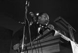 Martin Luther King, Jr., speaking to an audience at St. Paul AME Church in Birmingham, Alabama.