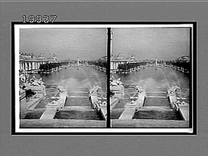 A water-stairway lined with dancing fountains--from Festival Hall over Basin. [Active no. 5823 : stereo interpositive]