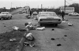 Scene at the foot of the Edmund Pettus Bridge in Selma, Alabama, after civil rights marchers were beaten by Alabama state troopers and Dallas County deputies on Bloody Sunday.