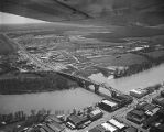 Aerial view of the Edmund Pettus Bridge and U.S. Highway 80 in Selma, Alabama, on the first day of the Selma to Montgomery March.