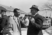 Wilson Baker and C. T. Vivian talking during the "Berlin Wall" demonstrations in the George Washington Carver Homes neighborhood in Selma, Alabama.