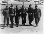 [First graduating class of African American pilots in U.S. Army Air Corps, at Advanced Flying School, Tuskegee, Alabama: G.S. Roberts, B.O. Davis, C.H. DeBow, R.M. Long, Mac Ross, and L.R. Curtis]