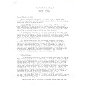 Technical assistance project Bi-weekly report, July 6 - 16, 1976.