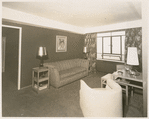 View of living room in apartment unit of the Riverton Houses, in Harlem, New York City, circa 1947