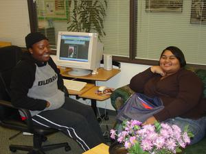 Shay King and Ebony Brown sitting in the Multicultural Center