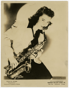 Rosalind "Roz" Cron [playing saxophone] [black-and-white photoprint]